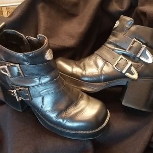 Black Leather Harley Davidson Chunky Boots